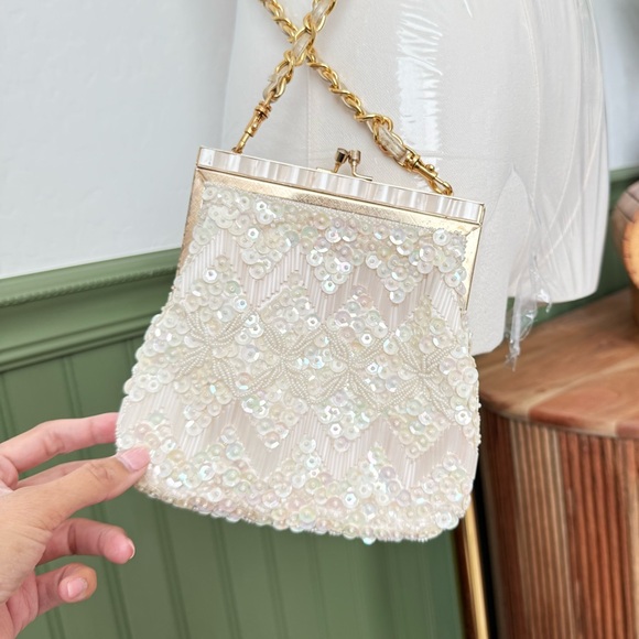 Vintage Rimco of California beaded wallet/purse champagne gold straps EVC - Picture 4 of 13